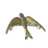 Peridot On Red & Yellow & Green Enamel Bird Brooch Pendant
