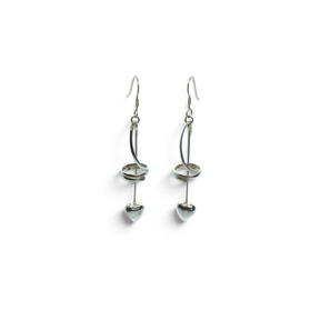 Rare Earth Gallery sterling silver drop earrings featuring a spiral design and a dangling heart charm on a rod