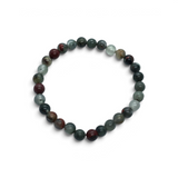 Rare Earth Gallery 6mm Bloodstone Seftonite beaded bracelet with dark green and red natural gemstone spheres.