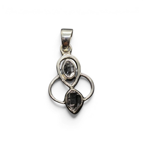 Rare Earth Gallery Herkimer diamond pendant featuring two crystal nuggets in 925 sterling silver open tri-circles
