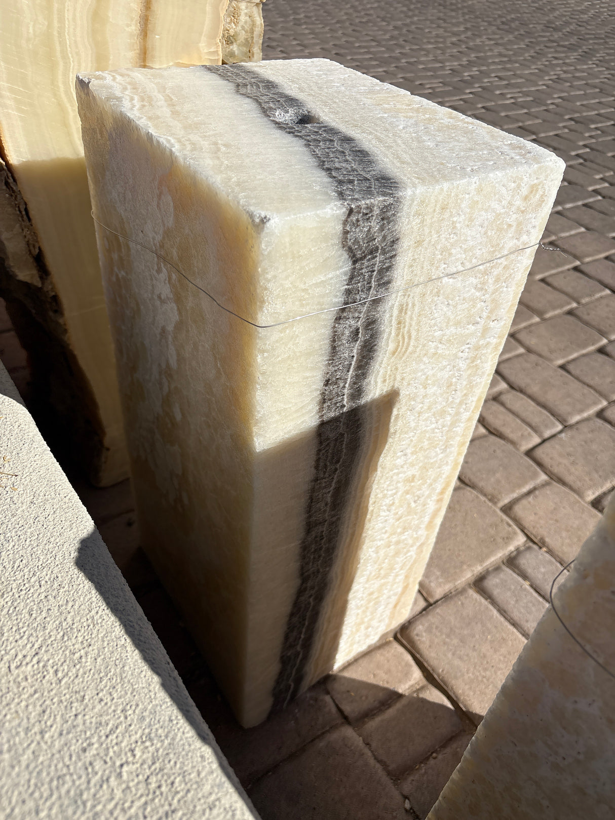 Zebra Fossil Onyx Fountain ***NO Basin - Block with Pineapple Pattern