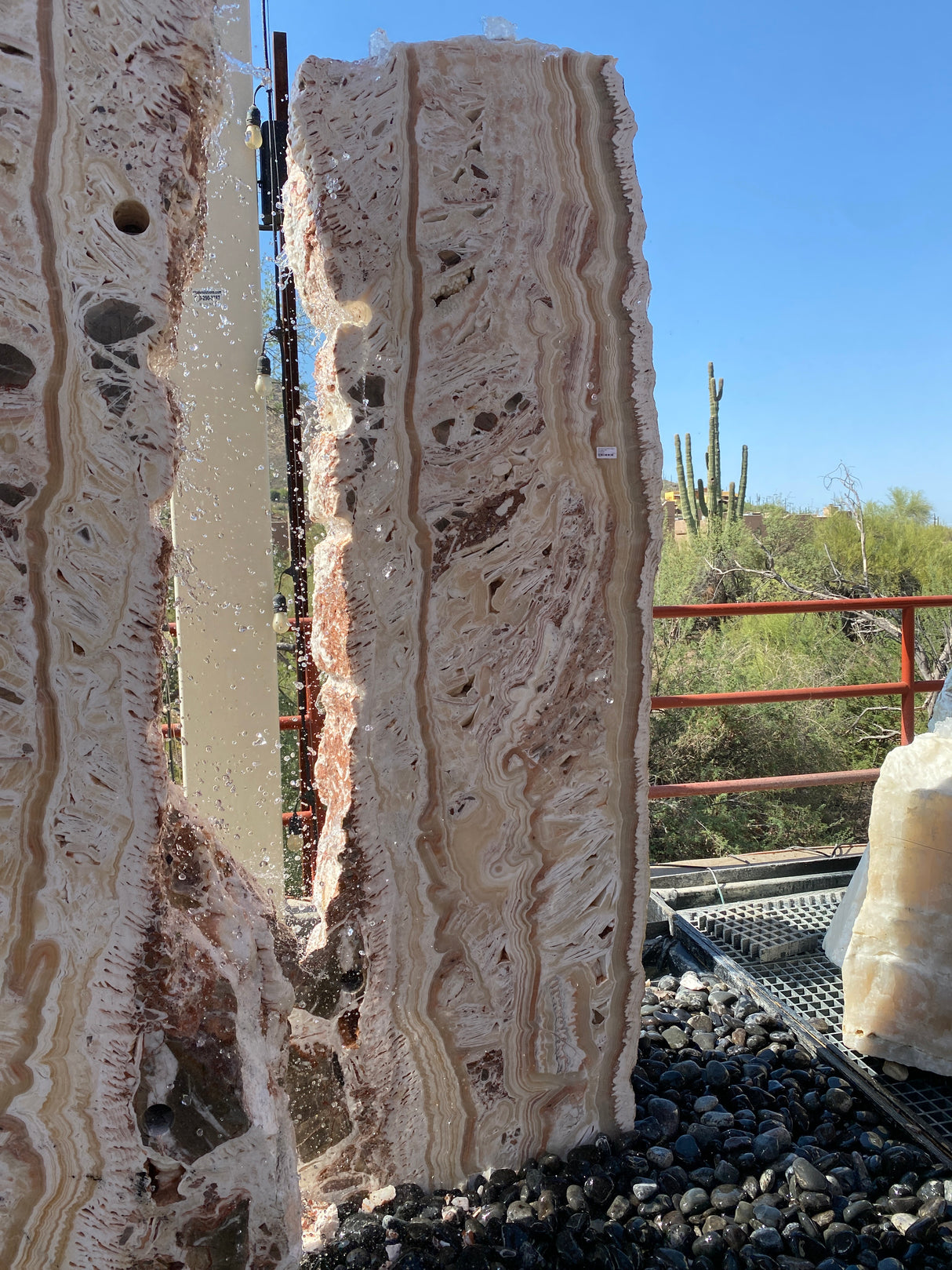 Zebra Fossil Onyx Pillar Fountain With 2 Holes & Rustic Feature