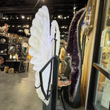 White Quartz Warrior Sword & Angel Wings Carving in Fitted Stand