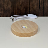 Large Wooden Light Base -  Round with White Light & USB plug