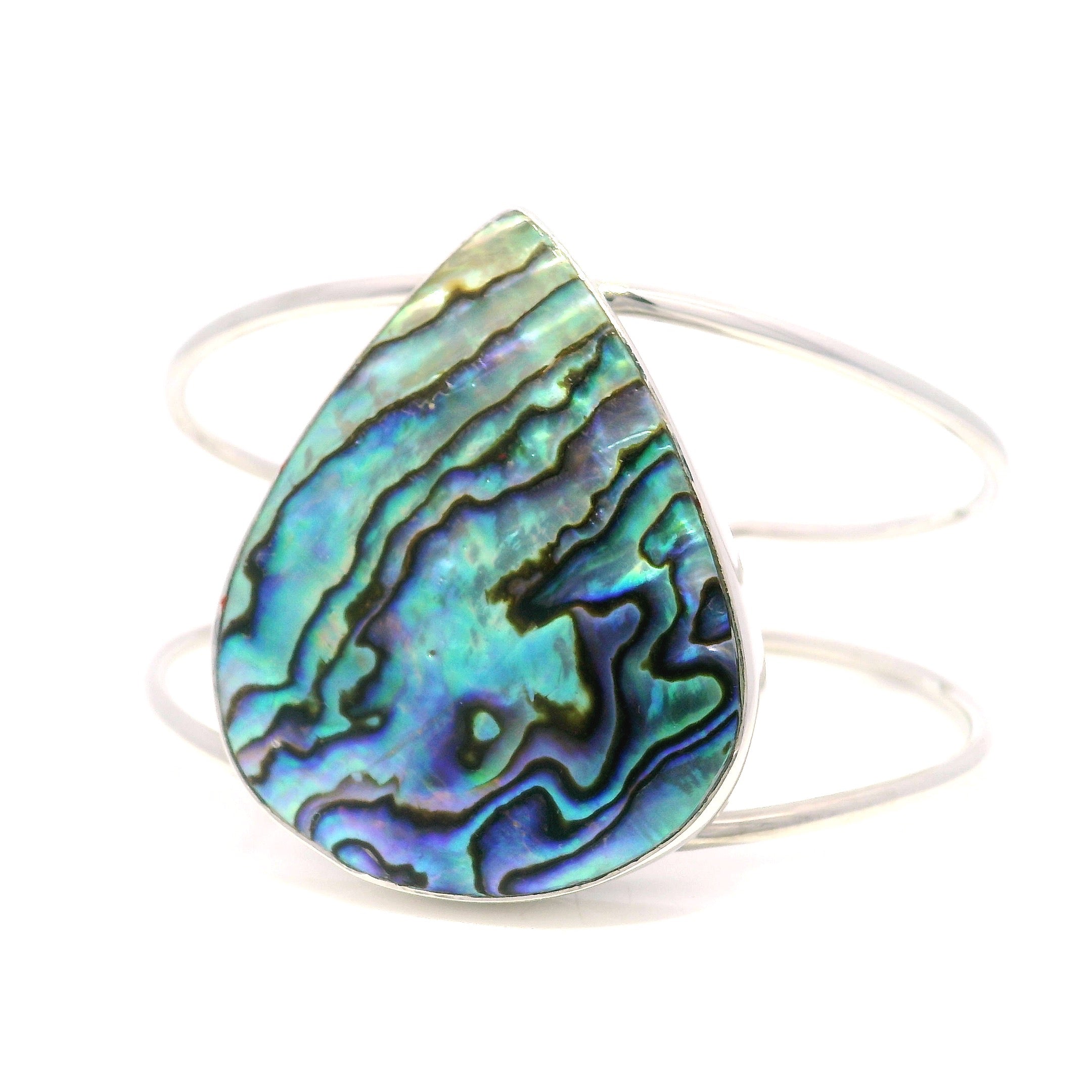 Abalone Shell Classic Double Row Silver Cuff - Simple Bezel Set - Rare ...