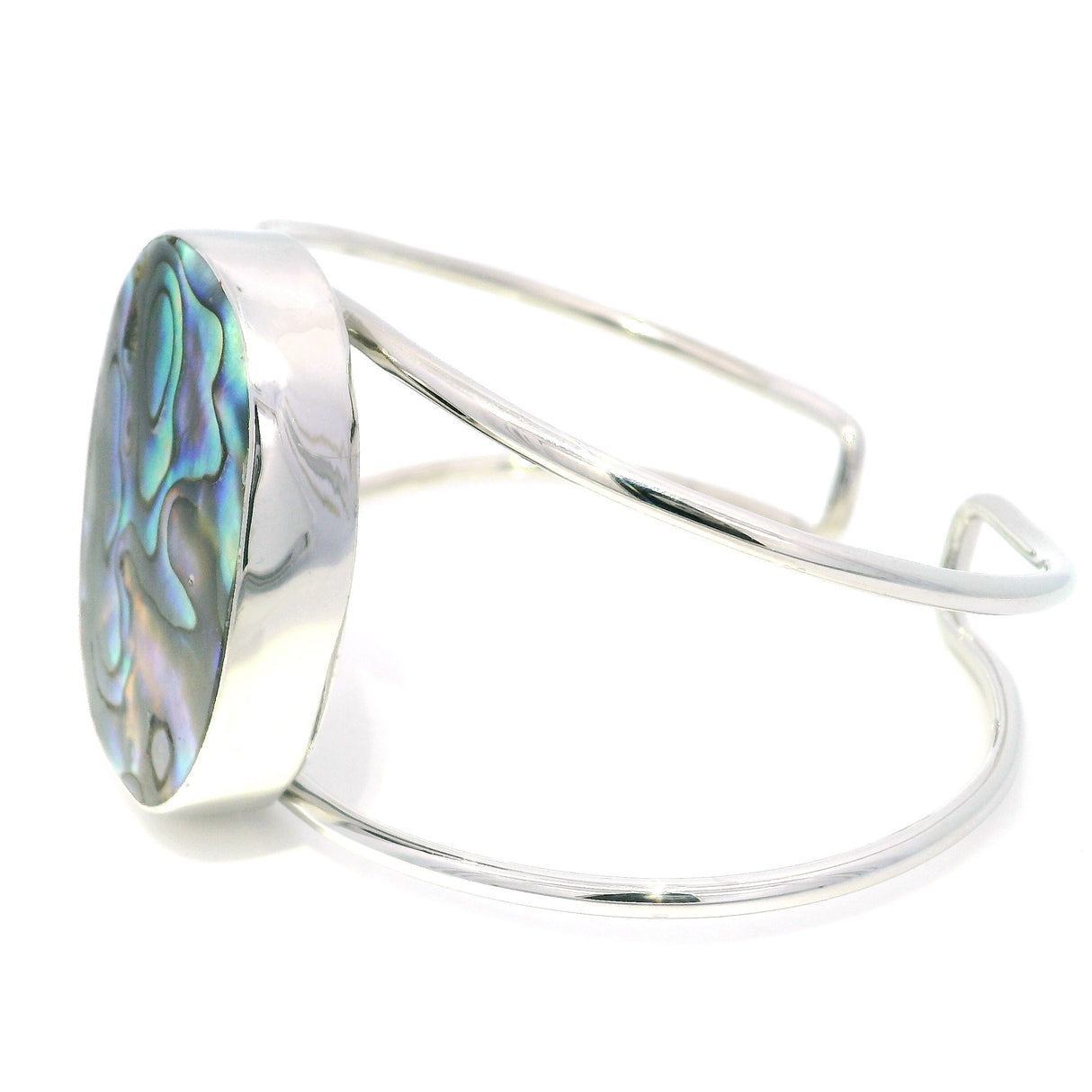 Abalone Shell Classic Double Row Silver Cuff - Simple Bezel Set