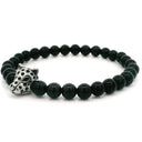 6mm Black Agate Beaded Bracelet with Leopard Head Accent Bead