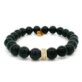 Bracelet de perles en agate noire de 8 mm avec perle Cz dorée