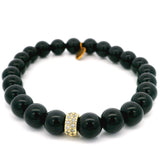 Bracelet de perles en agate noire de 8 mm avec perle Cz dorée