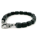 Black Agate Rectangle Beaded Bracelet with Oxidized Designer Trigger Clasp