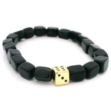 Black Agate Rectangular Beaded Bracelet with Gold Dice Accent