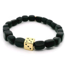 Black Agate Rectangular Beaded Bracelet with Gold Dice Accent