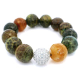 16mm Faceted Fancy Agate Beaded Bracelet with Silver Cz Accent Bead