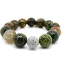 16mm Faceted Fancy Agate Beaded Bracelet with Silver Cz Accent Bead