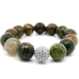 16mm Faceted Fancy Agate Beaded Bracelet with Silver Cz Accent Bead