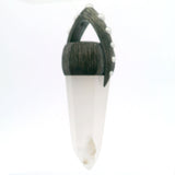 Milky Agate Point Pendant with Flower Inclusion Bezel Set in Oxidized 925 Sterling Silver Lantern Bail with Pearls