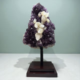 Amethyst Plaque With Sharp Calcite-Cluster Center On Stand