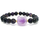 Cat Face Carved Bead & 8mm Rounds Beaded Bracelet with Gold Spacers