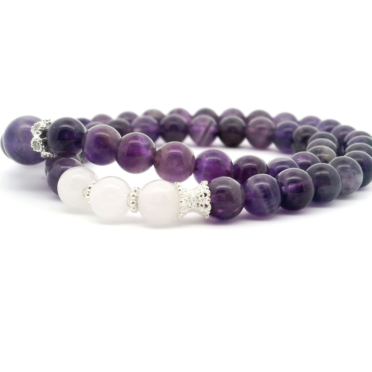 Amethyst Double Wrap Beaded Bracelet with Quartz & Silver Findings