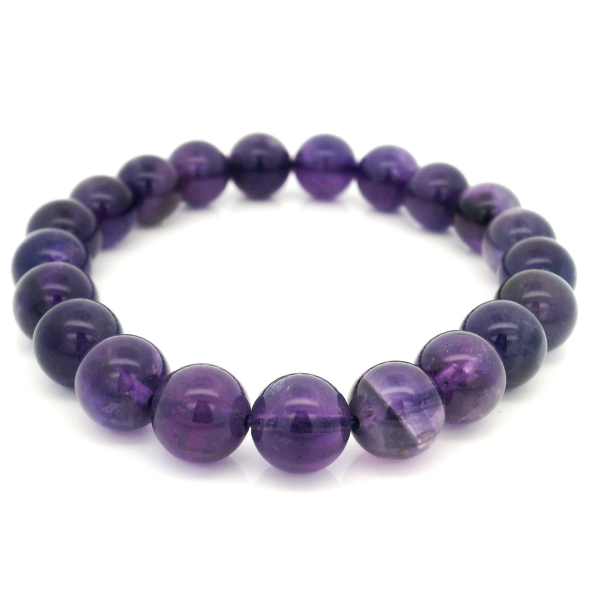 A+ Color & Clarity Amethyst Beaded Bracelet - 9-10 mm Round