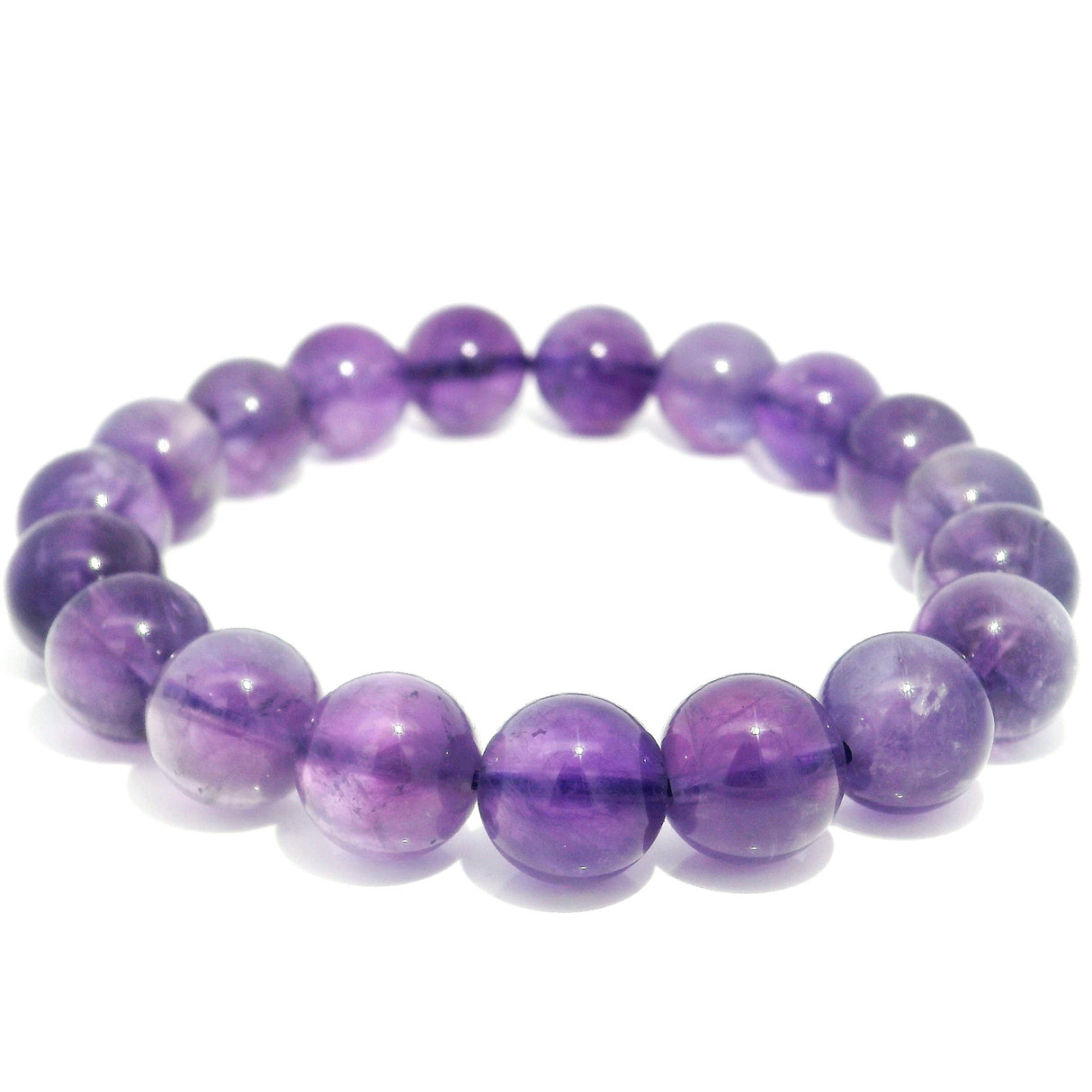 A+ Color & Clarity Amethyst Beaded Bracelet - 9-10 mm Round