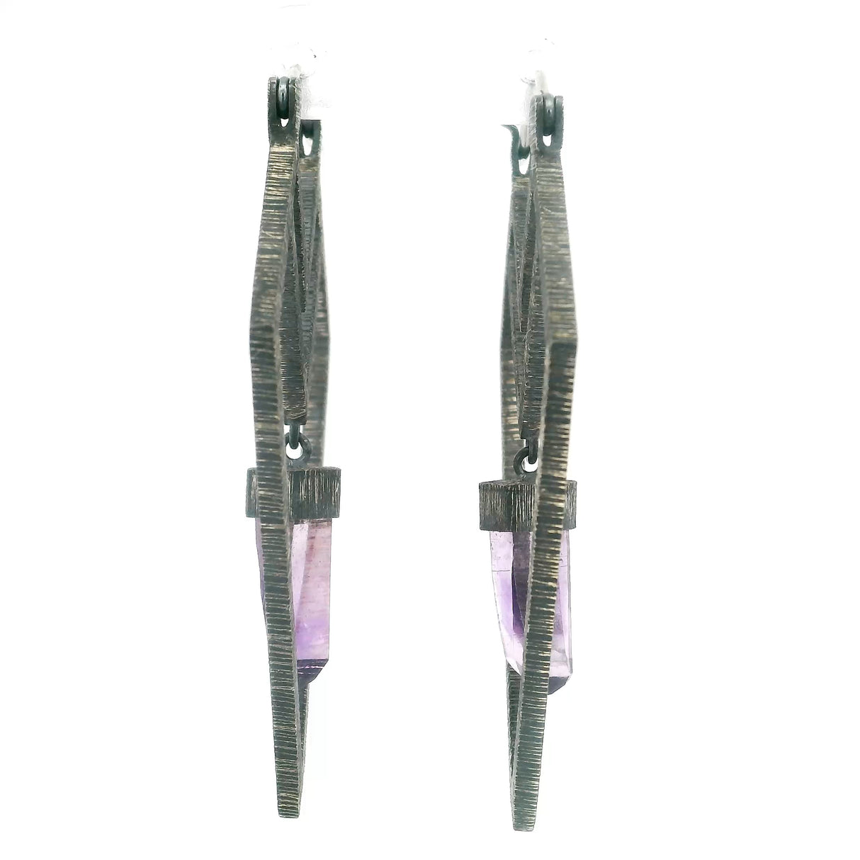 Unpolished Quartz Crystal Delving Arrow Hoop Earrings