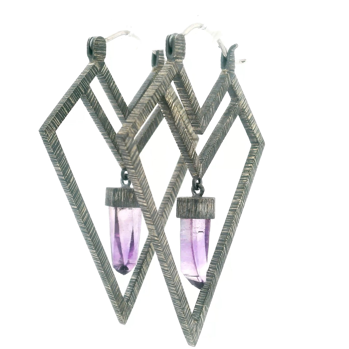 Unpolished Quartz Crystal Delving Arrow Hoop Earrings