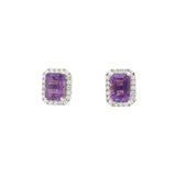 Faceted Gemstone Prong Set Stud Earrings in CZ Halo with Rhodium Vermeil