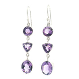 Faceted Amethyst Trio Drop Dangle Earrings