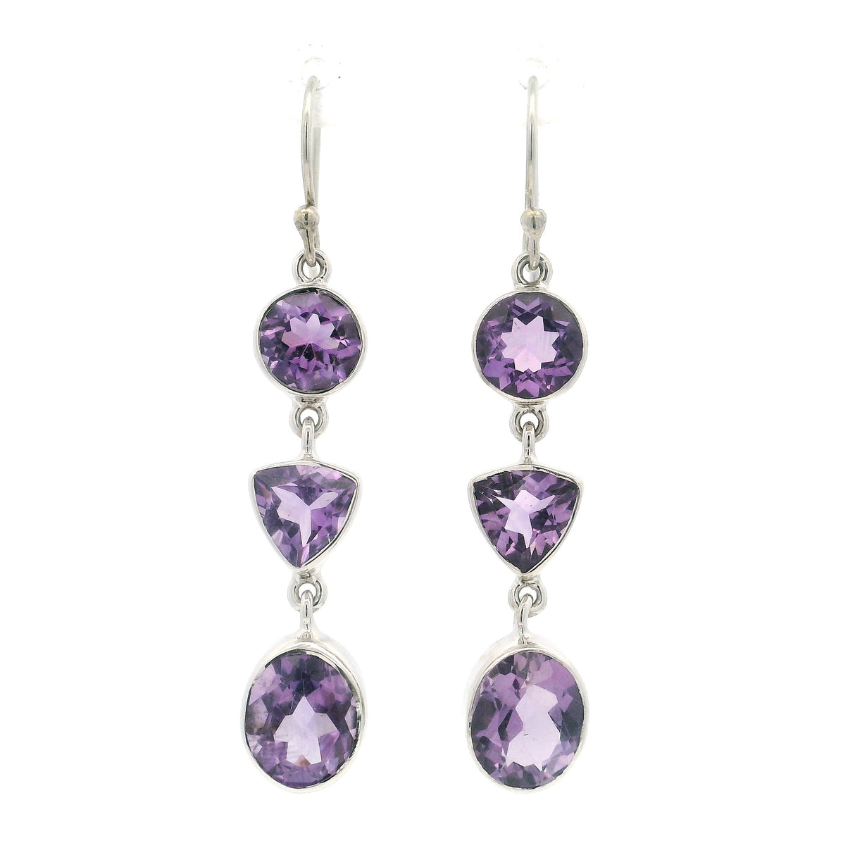 Faceted Amethyst Trio Drop Dangle Earrings