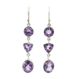 Faceted Amethyst Trio Drop Dangle Earrings