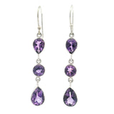 Faceted Amethyst Trio Drop Dangle Earrings
