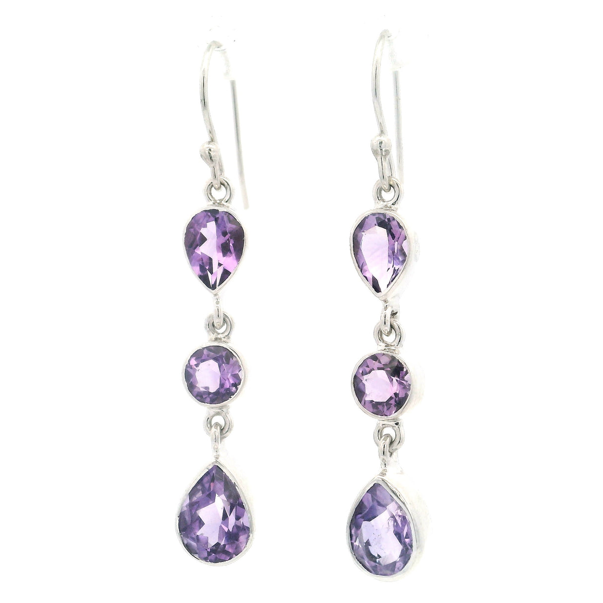 Faceted Amethyst Trio Drop Dangle Earrings