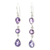 Faceted Amethyst Trio Drop Dangle Earrings