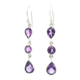 Faceted Amethyst Trio Drop Dangle Earrings