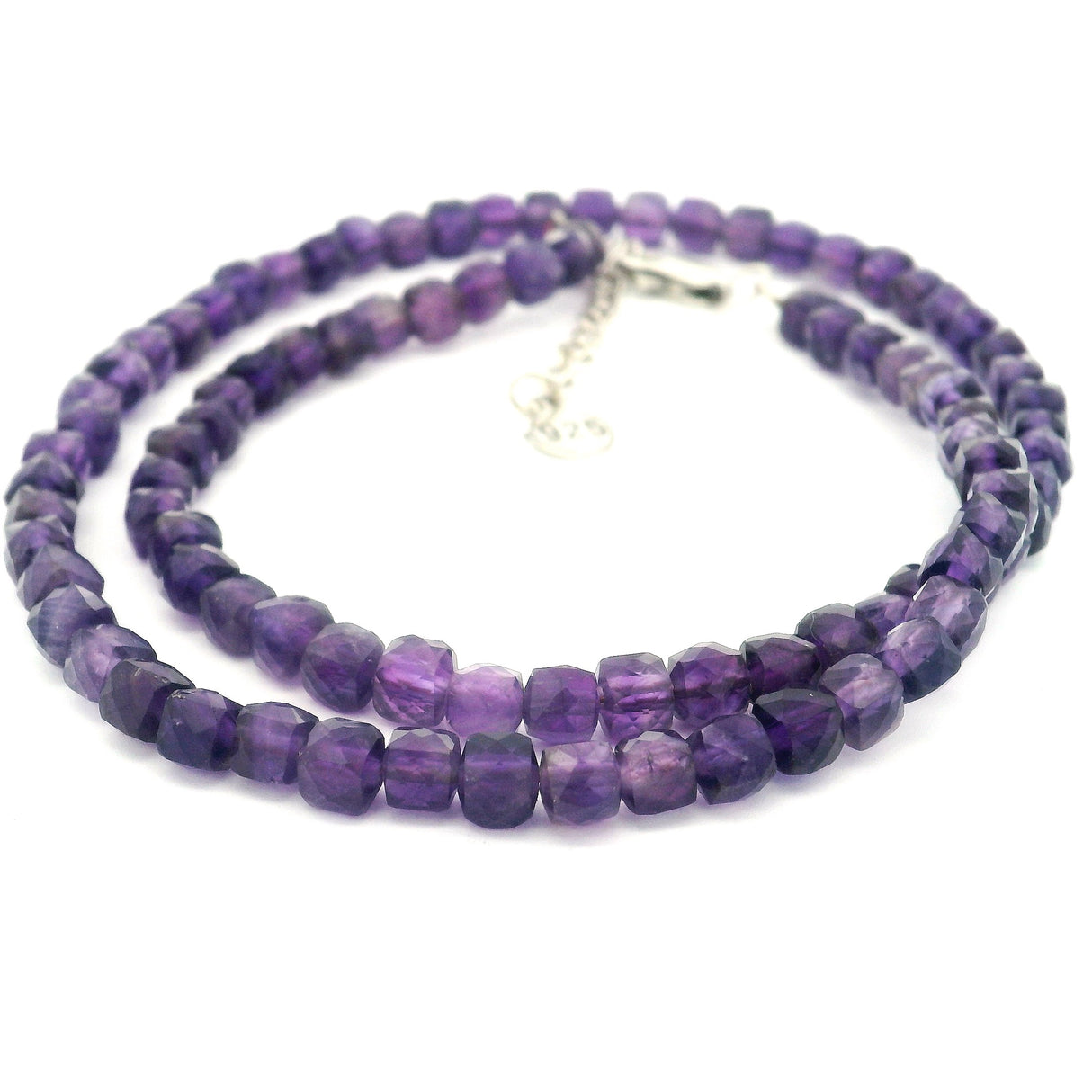 4mm Faceted Square Beaded Necklace 16" with Lobster Clasp & Extender