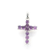 Silver cross pendant of ten prong-set purple amethyst round cabochons, front view