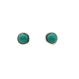 Amazonite Round Stud Earrings Bezel Set in 925 Sterling Silver