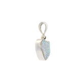 Side view of angel aura druze heart pendant with pale iridescent crystal drusy