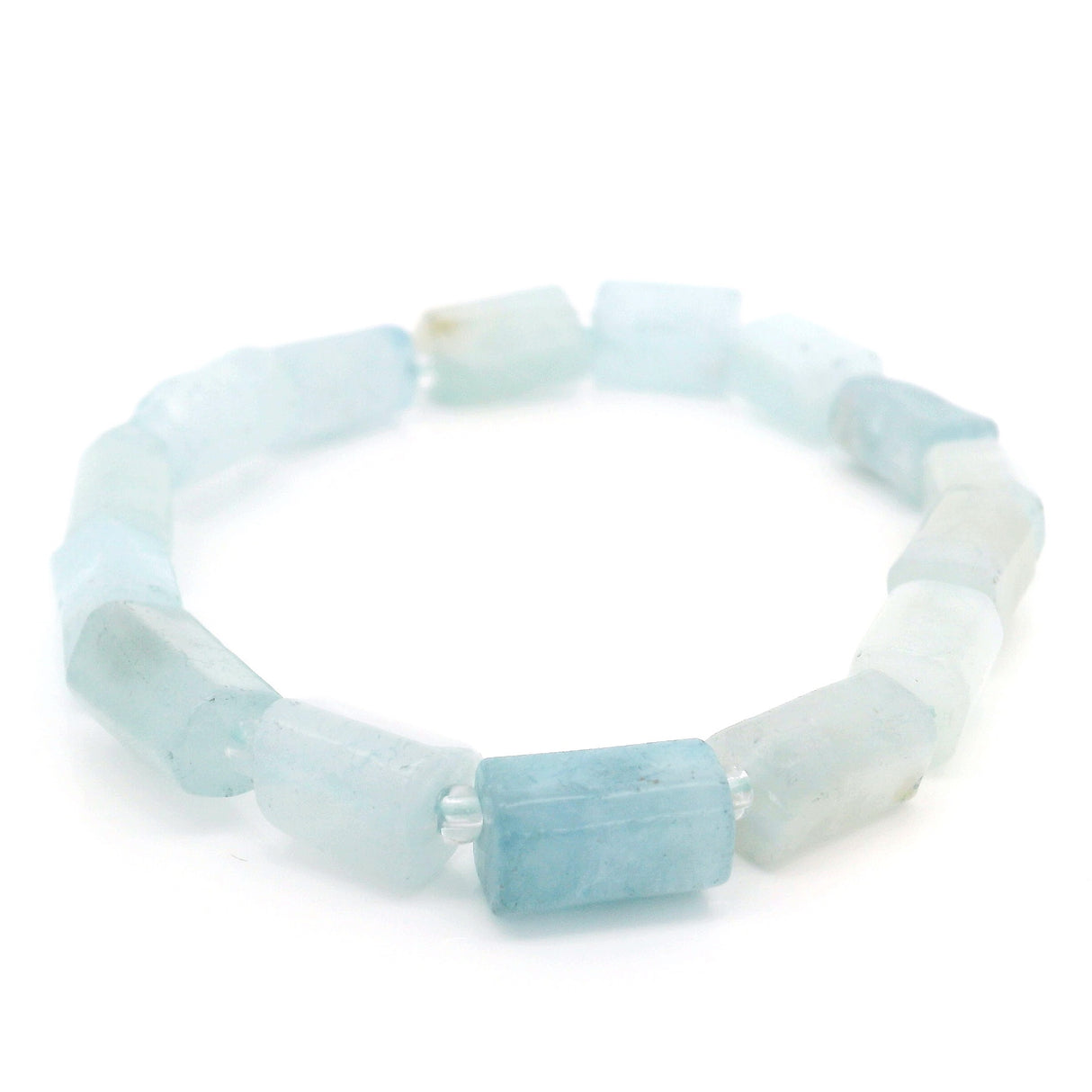 Aquamarine Rectangle Beaded Bracelet with Czech Glass Spacers