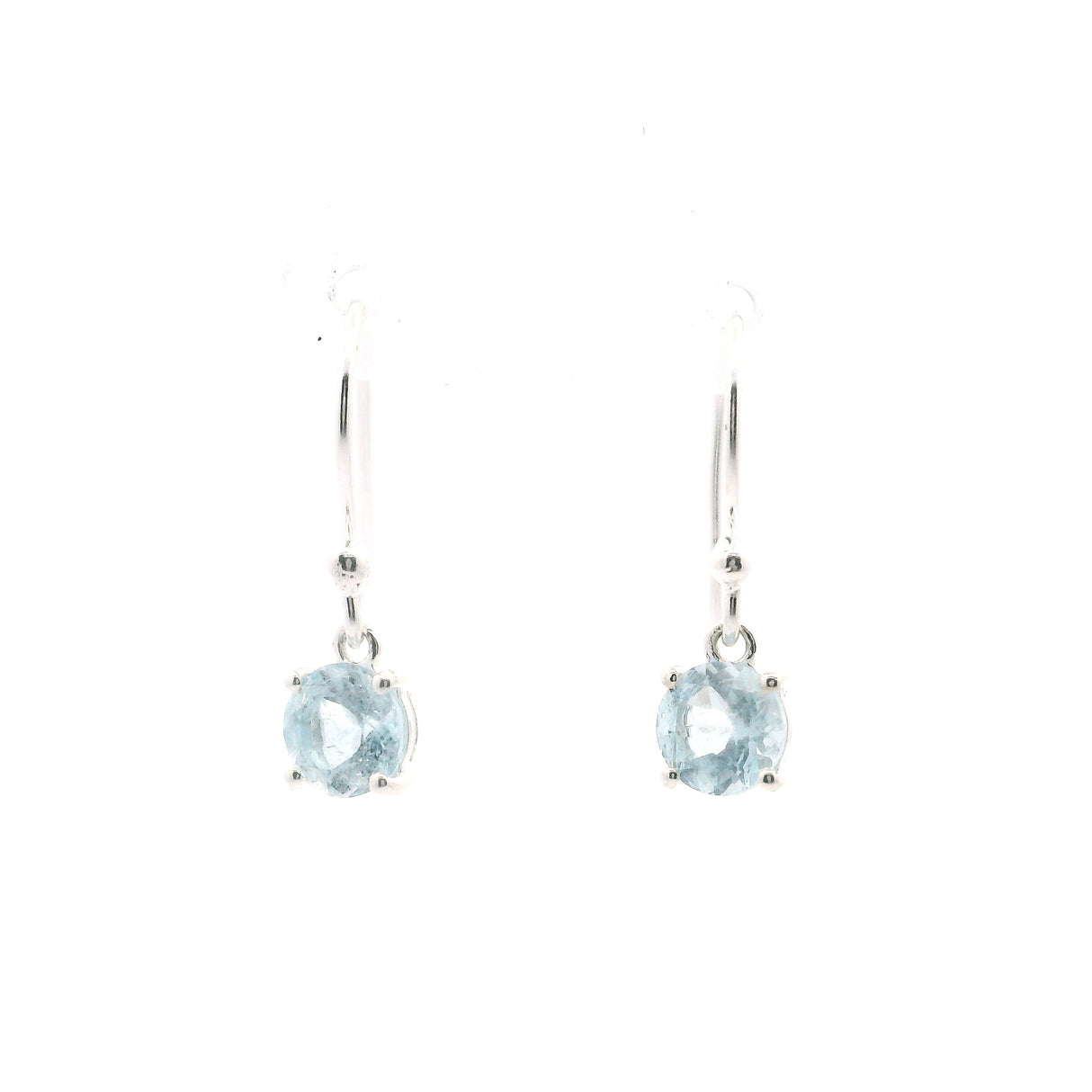 Faceted Aquamarine Dangle Earrings - Round