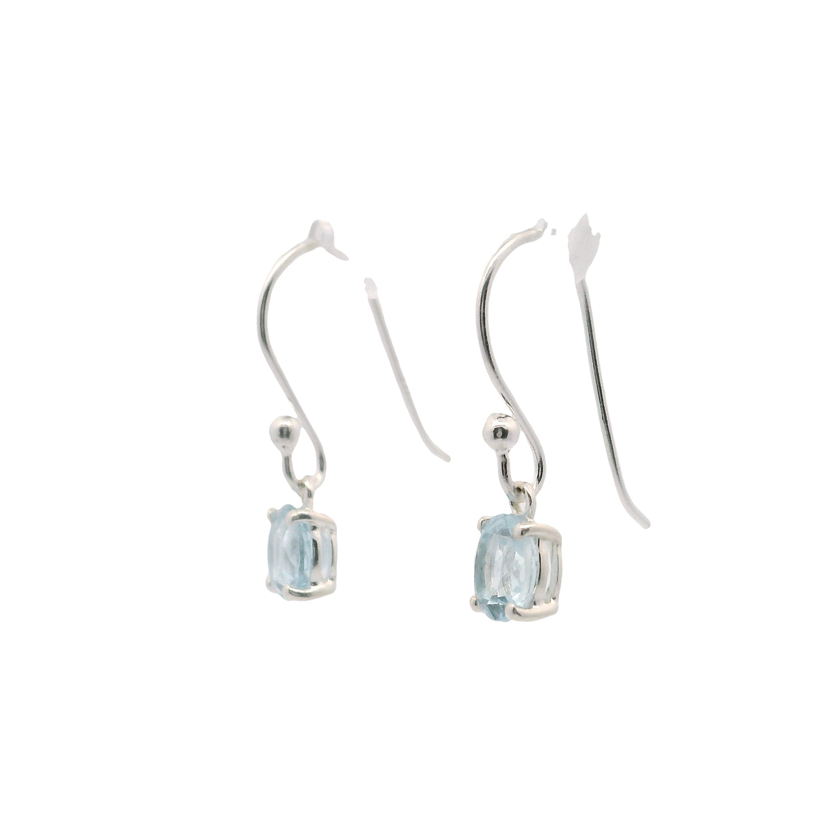 Faceted Aquamarine Dangle Earrings - Round