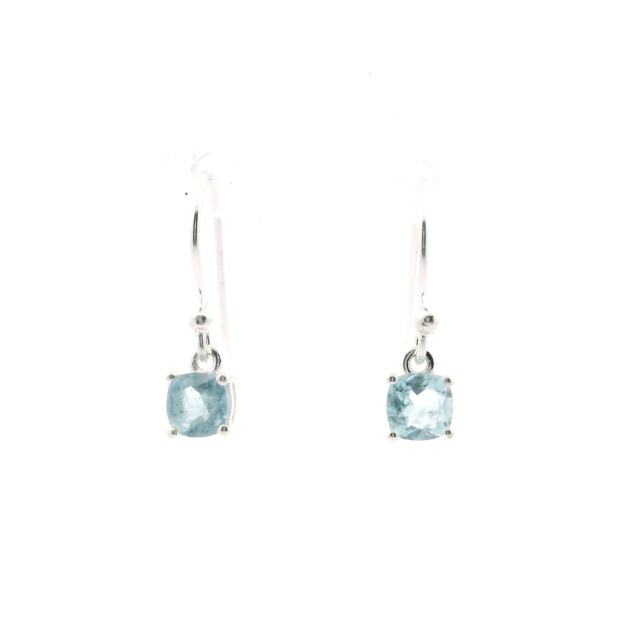 Faceted Aquamarine Dangle Earrings - Round
