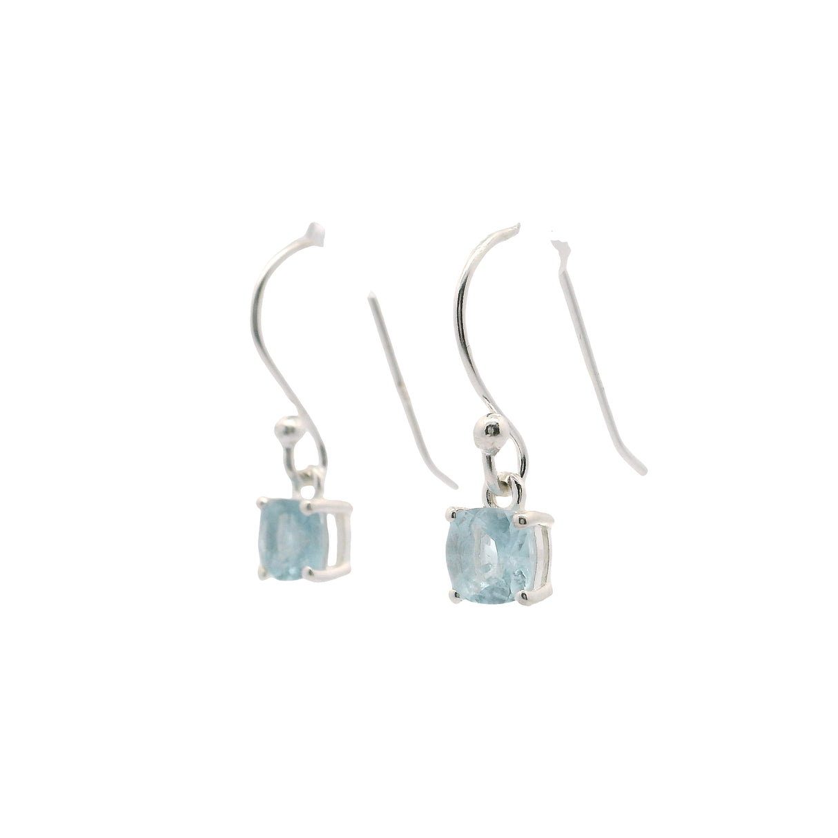 Faceted Aquamarine Dangle Earrings - Round