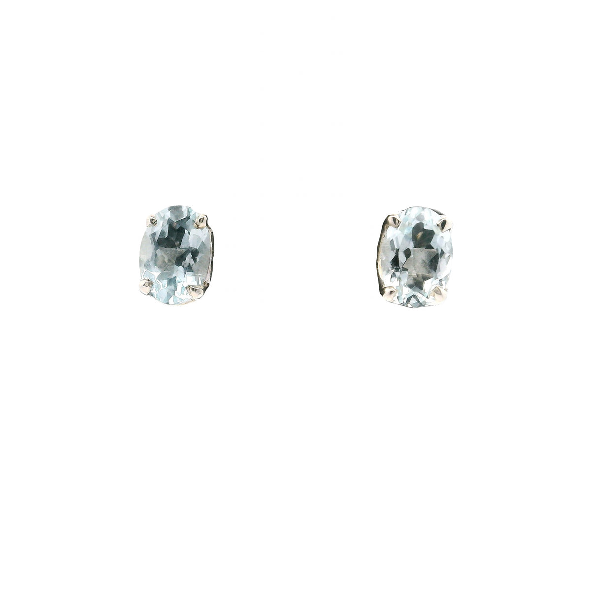 Faceted Aquamarine Round Stud Earrings Prong Set in 925 Sterling Silver