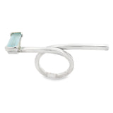 Aquamarine Ring - Faceted Elongated Rectangle Set On Sterling Silver Looped Extended Band Sz7