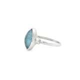 Aquamarine Ring - Bezel Set Sharp Oval On Step Shoulder Detail Band Sz 9.5