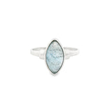 Aquamarine Ring - Bezel Set Sharp Oval On Step Shoulder Detail Band Sz 9.5