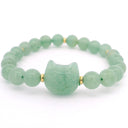 Cat Face Carved Bead & 8mm Rounds Beaded Bracelet with Gold Spacers