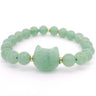 Cat Face Carved Bead & 8mm Rounds Beaded Bracelet with Gold Spacers